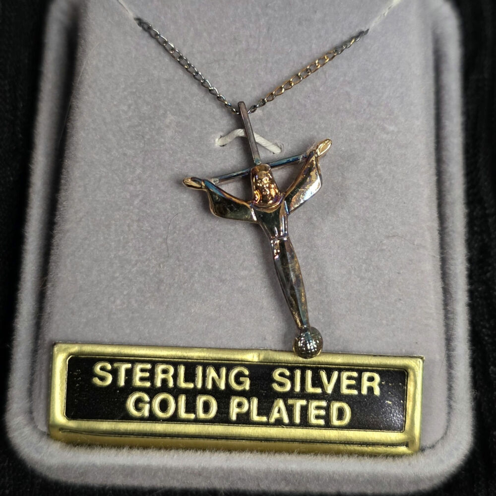 Vintage Sterling Silver Gold Plated Crucifix Cross Pendant Necklace